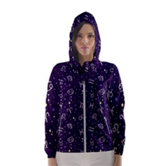 Zodiac Symbols Sign And Stars Pattern Seamless Pattern Women s Hooded Windbreaker by Cemarart