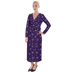 Zodiac Symbols Sign And Stars Pattern Seamless Pattern Velvet Maxi Wrap Dress by Cemarart