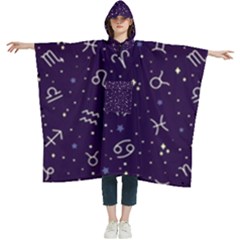 Zodiac Symbols Sign And Stars Pattern Seamless Pattern Women s Hooded Rain Ponchos by Cemarart