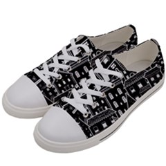 Dark Seamless Pattern With Houses Doodle House Monochrome Men s Low Top Canvas Sneakers by Cemarart