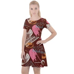 Sweet Food Seamless Pattern Cap Sleeve Velour Dress  by Cemarart