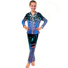 Fantasy City Architecture Building Cityscape Kids  Satin Long Sleeve Pajamas Set by Cemarart