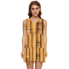 Brown Bamboo Texture  Tiered Sleeveless Mini Dress by nateshop