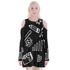 Knowledge Drawing Education Science Velvet Long Sleeve Shoulder Cutout Dress by Proyonanggan