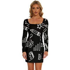 Knowledge Drawing Education Science Long Sleeve Square Neck Bodycon Velvet Dress by Proyonanggan