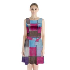 Tile, Colorful, Squares, Texture Sleeveless Waist Tie Chiffon Dress by nateshop