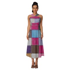 Tile, Colorful, Squares, Texture Sleeveless Cross Front Cocktail Midi Chiffon Dress by nateshop