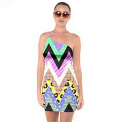 Zigzag-1 One Shoulder Ring Trim Bodycon Dress by nateshop