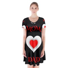 Mom And Dad, Father, Feeling, I Love You, Love Short Sleeve V-neck Flare Dress by nateshop