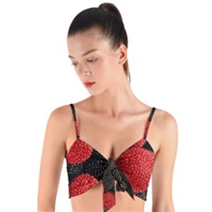 Berry,curved, Edge, Woven Tie Front Bralet by nateshop