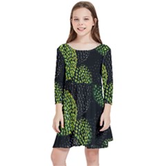 Berry,note, Green, Raspberries Kids  Quarter Sleeve Skater Dress by nateshop