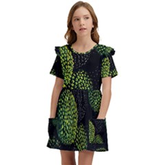 Berry,note, Green, Raspberries Kids  Frilly Sleeves Pocket Dress by nateshop