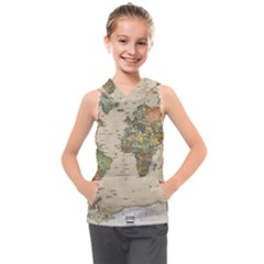 Vintage World Map Aesthetic Kids  Sleeveless Hoodie by Cemarart