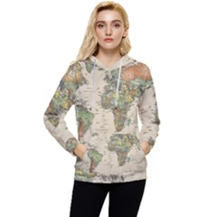 Vintage World Map Aesthetic Women s Lightweight Drawstring Hoodie by Cemarart