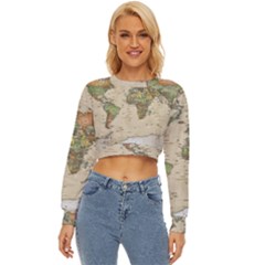 Vintage World Map Aesthetic Lightweight Long Sleeve Sweatshirt by Cemarart