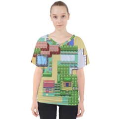 Pixel Map Game V-neck Dolman Drape Top by Cemarart