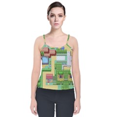 Pixel Map Game Velvet Spaghetti Strap Top by Cemarart