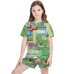 Pixel Map Game Kids  T-shirt And Sports Shorts Set by Cemarart