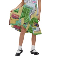 Pixel Map Game Kids  Ruffle Flared Wrap Midi Skirt by Cemarart