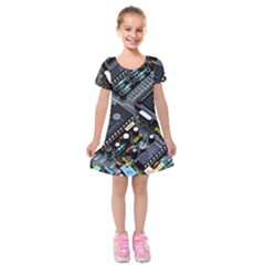 Motherboard Board Circuit Electronic Technology Kids  Short Sleeve Velvet Dress by Cemarart