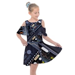 Motherboard Board Circuit Electronic Technology Kids  Shoulder Cutout Chiffon Dress by Cemarart