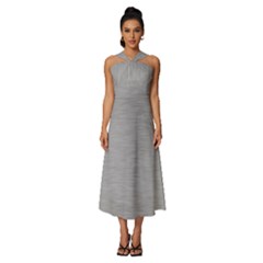 Aluminum Textures, Horizontal Metal Texture, Gray Metal Plate Sleeveless Cross Front Cocktail Midi Chiffon Dress by nateshop