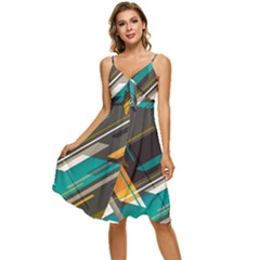 Material Design, Lines, Retro Abstract Art, Geometry Sleeveless Tie Front Chiffon Dress by nateshop