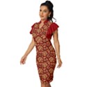 Vintage Dragon Chinese Red Amber Vintage Frill Sleeve V-Neck Bodycon Dress View2