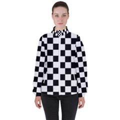 Black White Checker Pattern Checkerboard Women s High Neck Windbreaker by Grandong