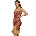 Vintage Dragon Chinese Red Amber Off Shoulder Ruffle Split Hem Bodycon Dress View3