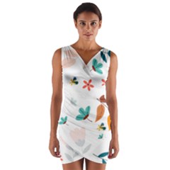 Flowers Leaves Background Floral Wrap Front Bodycon Dress by Grandong