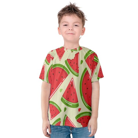 Cute Watermelon Seamless Pattern Kids  Cotton T-shirt by Grandong