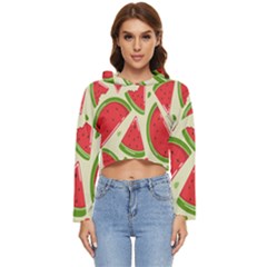 Cute Watermelon Seamless Pattern Women s Lightweight Cropped Hoodie by Grandong