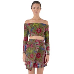 Authentic Aboriginal Art - Connections Off Shoulder Top With Skirt Set by hogartharts
