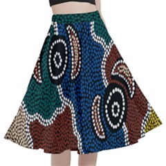 Authentic Aboriginal Art - Riverside Dreaming A-line Full Circle Midi Skirt With Pocket by hogartharts