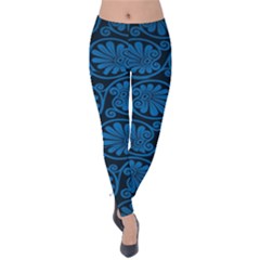 Blue Floral Pattern Floral Greek Ornaments Velvet Leggings by nateshop