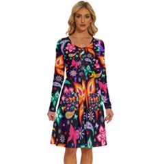 Floral Butterflies Long Sleeve Dress With Pocket by nateshop