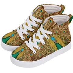 Peacock Feather Bird Peafowl Kids  Hi-top Skate Sneakers by Cemarart