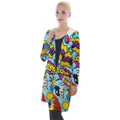 Graffiti Word Seamless Pattern Hooded Pocket Cardigan by Bedest