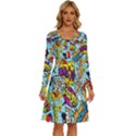 Graffiti Word Seamless Pattern Long Sleeve Dress With Pocket View1