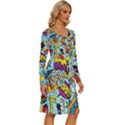 Graffiti Word Seamless Pattern Long Sleeve Dress With Pocket View3