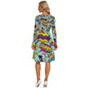 Graffiti Word Seamless Pattern Long Sleeve Dress With Pocket View4