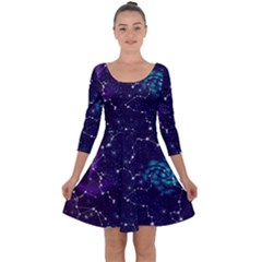 Realistic Night Sky With Constellations Quarter Sleeve Skater Dress by Cemarart