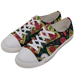 Seamless Pizza Slice Pattern Illustration Great Pizzeria Background Men s Low Top Canvas Sneakers by Cemarart