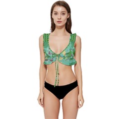 Green Retro Games Pattern Low Cut Ruffle Edge Bikini Top by Cemarart