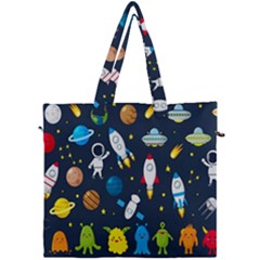 Big Set Cute Astronauts Space Planets Stars Aliens Rockets Ufo Constellations Satellite Moon Rover Canvas Travel Bag by Cemarart