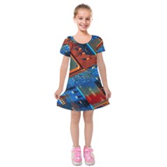 Gray Circuit Board Electronics Electronic Components Microprocessor Kids  Short Sleeve Velvet Dress by Cemarart