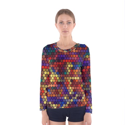 Hexagon Honeycomb Pattern Design Women s Long Sleeve T-shirt by Ndabl3x