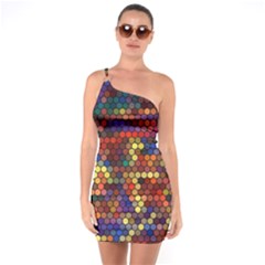 Hexagon Honeycomb Pattern Design One Shoulder Ring Trim Bodycon Dress by Ndabl3x