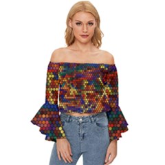 Hexagon Honeycomb Pattern Design Off Shoulder Flutter Bell Sleeve Top by Ndabl3x